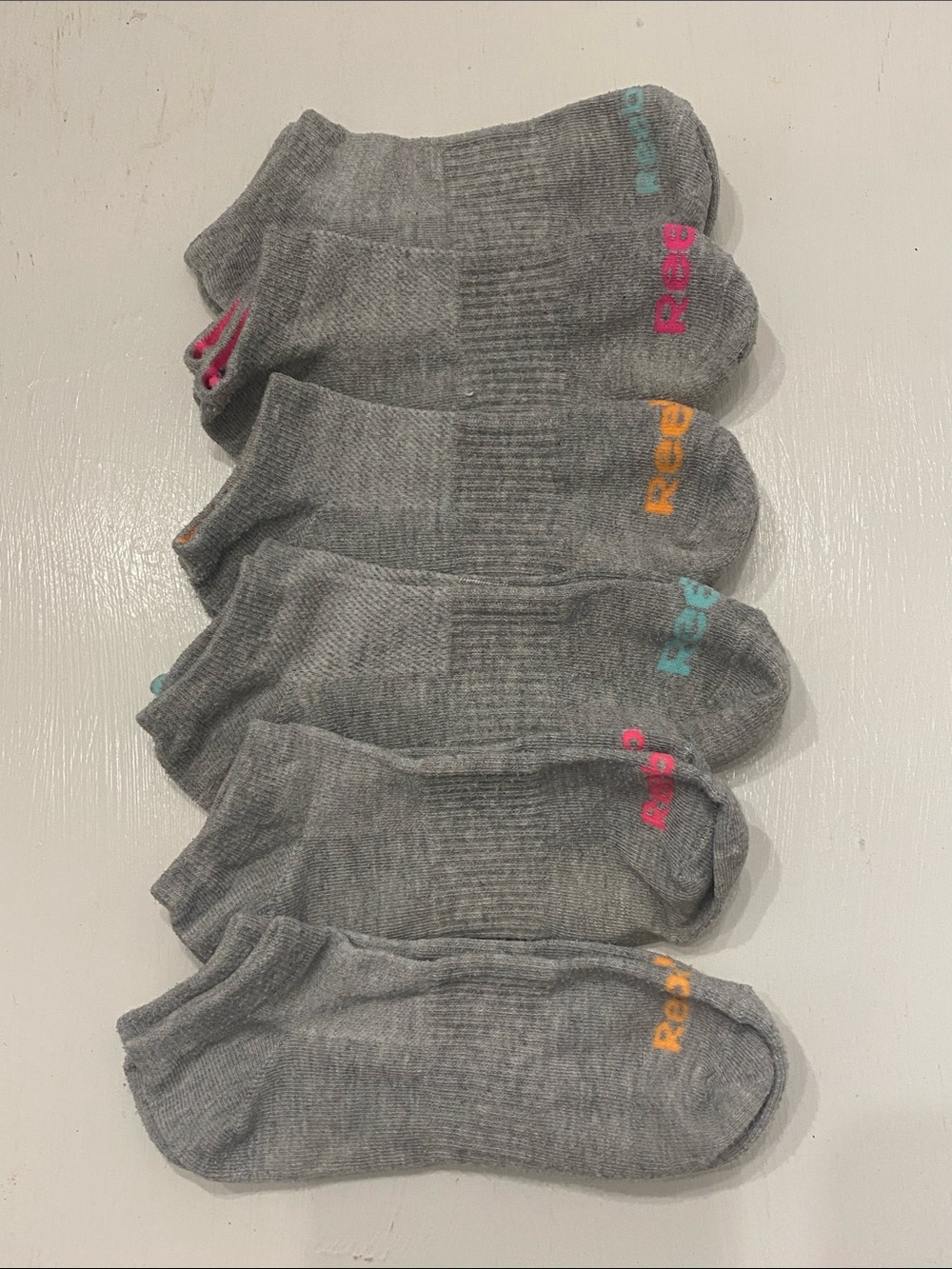 Reebok Grey Low-Cut Athletic Socks with Multicolor Logos - 6 Pack